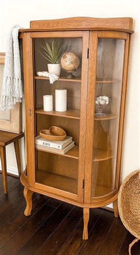 Antique Tiger Oak Curved Curio Cabinet - Etsy