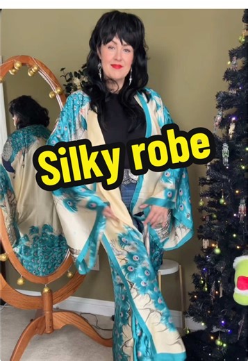 Peacock silky robe❤️More colors available! Free shipping available #kimono #robe #coverup #kimonos #robes