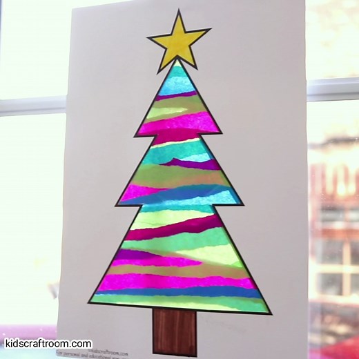 Christmas Tree Suncatchers are easy to make with the free printable templates. https://kidscraftroom.com/christmas-tree-suncatcher-craft/ | Kids Craft Room