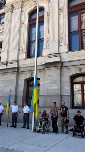 Priests and the faithful of the Ukrainian Catholic Archeparchy of Philadelphia participate at the flag raising ceremony dedicated to the celebration of the 34th Anniversary of restoring Ukraine's Independence | Archeparchy of Philadelphia - Філадельфійська Архиєпархія УГКЦ