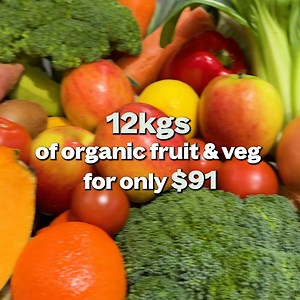 12kgs of organic fruit & veg for $91 🌱 Think baby cos, kale, kiwi, broccoli and more - all fresh from Aussie farms. Real value, real food, delivered. Order your Organic Fruit & Veg Box today! | Farmers Pick