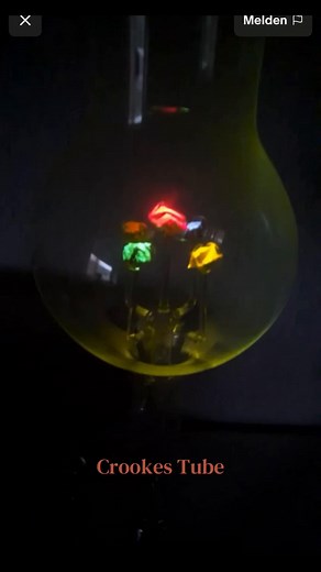 Crookes Tube 🔥 by William Crookes, year 1870 ⛓️‍💥 London UK. Developed from the earlier Geissler tube, the Crookes tube consists of a partially evacuated glass bulb of various shapes, with two metal electrodes, the cathode and the anode, one at either end. #crookes #geissler #electrontube #vintageelectronics #cathode