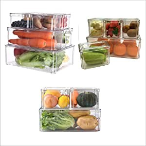 7, 5 & 3 Packs Bundle Refrigerator Bins with Lids, Fridge Organizers, Food Storage Containers, Canisters Sets For The Kitchen, Pantry Organization And Storage, Clear Plastic Organizers
