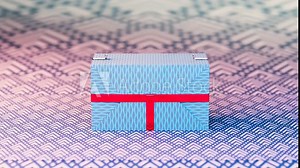 Looping animation of unfolding or opening a gift box with a gift box inside. Visualization for discounts and holidays. Red ribbons. Front view.