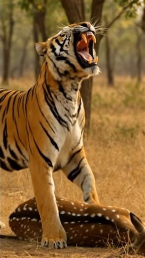 TIGER FURY ✨ Watch the Predator Roar Over Its Deer Kill 🐯 #shorts #wildlife #tiger #deer #cute