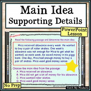 Main Idea and Supporting Details Passages PowerPoint Lesson Plan with Answer Key