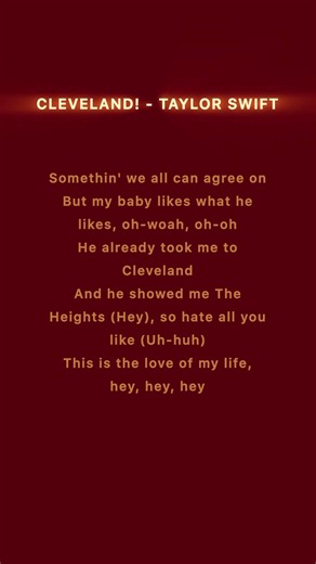 Cleveland! - Taylor Swift (lyrics) | #pop #popmusic #tloas #patientzero #chorus #newrelease