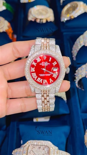 ❤️ Custom Rolex Red Dial Iced-Out Watch | Roman Numeral Bust Down by Swan Diamond 💎✨