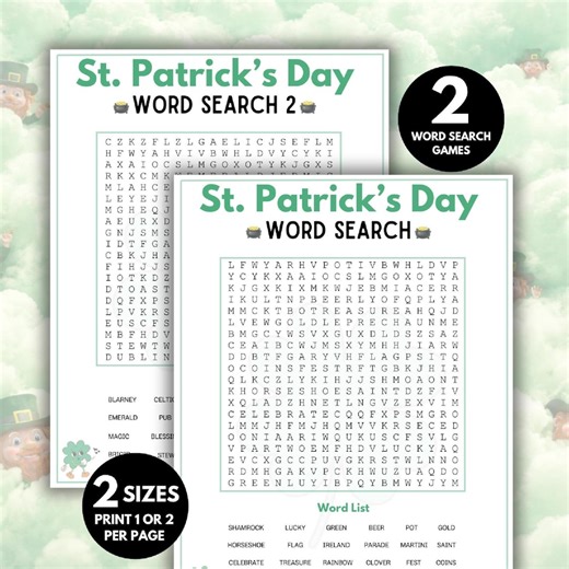 St. Patrick's Day Word Search Printable Game: Kids Classroom Game, 2 Word Searches, St. Patrick's Day Activity - Etsy Canada