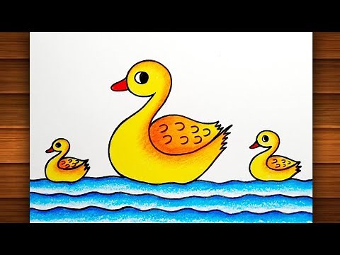 How to Draw Duck Step by Step || Duck Scenery Drawing || Easy Duck Drawing Colour..
