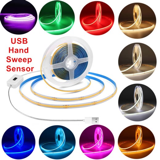 Angelila 5V COB LED Strip Light with Hand Sweep Sensor Controller 5m Red Green Blue Pink Yellow Ice Blue White 3000K 4000K 6000K Flexible Ribbon Lamp for DIY Decoration | Lazada PH