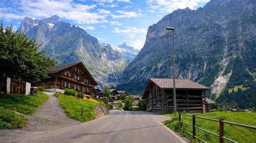 Lauterbrunnen Grindelwald alpine drive with mountain views (4K)