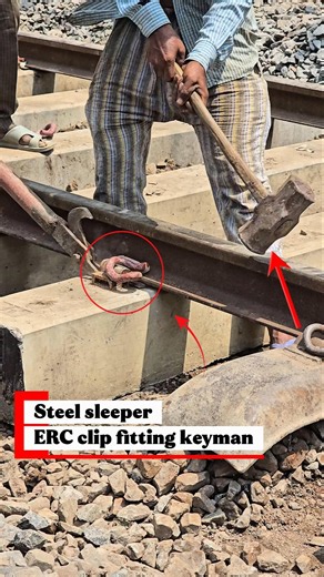 Steel sleeperERC clip fitting keyman #railway #railwaycontent #train #railvlogger #automobile