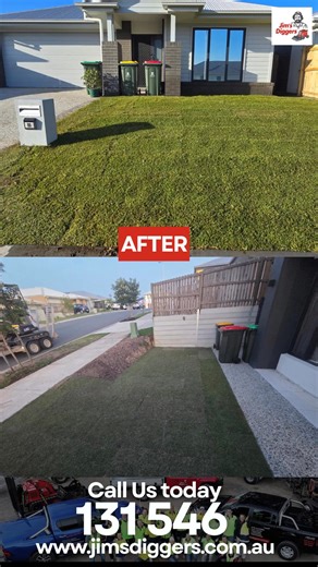 Turf Transformation – Springfield, QLD 🌱 Jim’s Diggers Springfield turned this bare yard into a fresh, healthy lawn. After full under-turf preparation, our team installed new turf across the front and side yards levelled, compacted, and ready to grow. Thinking about upgrading your outdoor space? 📞 131 546 | 🌐 jimsdiggers.com.au #landscapingdesign #jimsgroupofficial #jimsdiggers #earthmoving #jimspayplan #excavating #yourlocalexperts #digging #RetainingWall #MiniDiggers #EarthmovingExperts #la