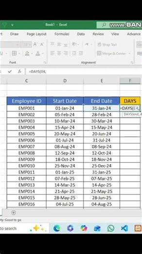 Count days between two dates 🗓️ #excel