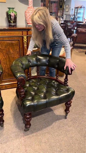 Pair of Victorian leather tub chairs #antiquefurniture #libraryfurniture #countryhouse #interiors