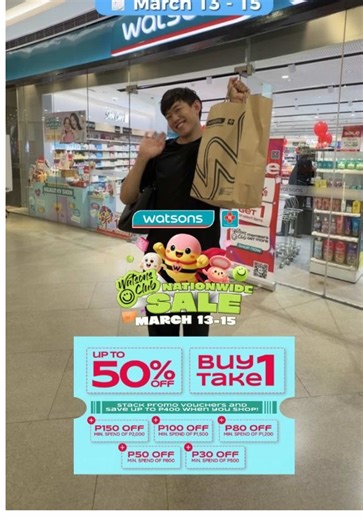 The best time to get your personal care essentials is during the Watsons Nationwide Sale which starts on March 12 (exclusive for Watsons Club Members) and 13-15 on all Watsons stores. - Up to 50% off - Buy 1, Get 1 - Stackable vouchers and Bank Offers Sign up as a Watsons Club member and enjoy exclusive perks and stackable promos: https://www.watsons.com.ph/membership-registration #WatsonsNationwideSale #WatsonsPH @Watsons Philippines