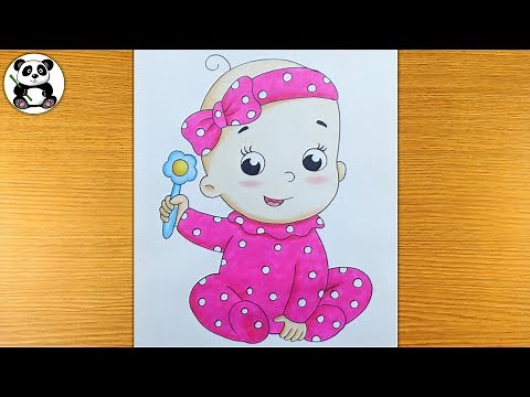 How to draw and colour baby with toy | baby drawing |‪@TaposhiartsAcademy‬