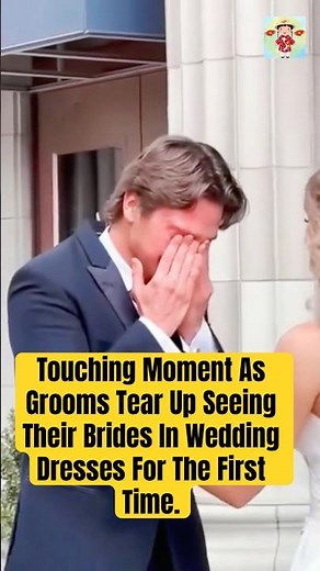Touching Moment As Grooms Tear Up Seeing Their Brides In Wedding Dresses For The First Time #wedding