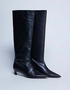 Topshop Sophie Premium leather point toe knee high boot in black | ASOS