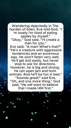 Eve's Request #adamandeve #god #funny #creation #comedy #jokes #humor #men #women #ego