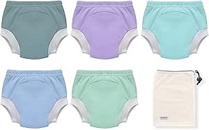 EZ Moms 5 Packs Toddler Potty Training Underwear for Boys and Girls 1T-3T 100% Cotton Absorbent Toilet Training Pants Leakroof Boy Underwear 3T Toddler Panties 2T-3T Pee Pants with Potty Sticker Chart