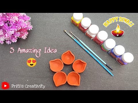 5 Easy Unique diya Decoration || Diy Diya Painting Idea || Diwali Decoration || By - Priti Saha