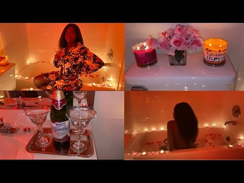 Romantic Bubble Bath Set Up + Roses, Candles, Wine, Lights & Vibes