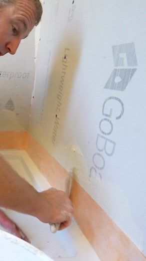 Sealing GO Board to a Shower Pan 🌟 #diy#tile #shower #homeimprovement #bathroomremodelingteacher | Bathroom Remodeling Teacher