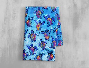 Sea Turtle Kitchen Towel: Colorful Hatchling Print, Absorbent Cotton, Sea Life Decor - Etsy
