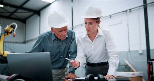 Manager, Robotics and People on Laptop in Factory for Machine Design, Inspection and Software Configuration. Automation Stock Video - Video of inspection, machine: 448779093