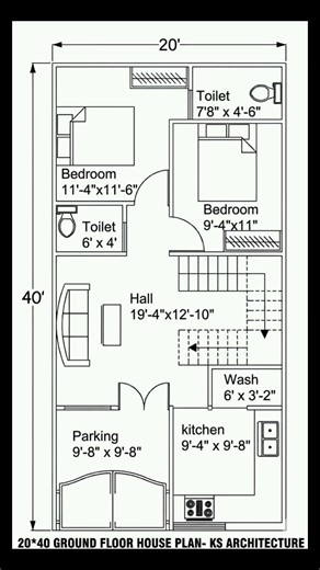 3 Marla House Plan (20x40) | 800 Sq Ft Ground Floor Design - KS ARCHITECTURE