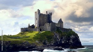 Ancient medieval castle on island. Scenic landscape. Historical and medieval architecture concept. Travel and history.
