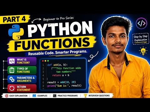 Python Full Course Part 4 | Functions Explained with Easy Examples | Python for Beginners