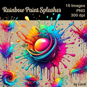 Rainbow Paint Splashes Clipart - 10 Colorful Paint Splash Designs for Sublimation, Transparent PNG for Commercial Use - Etsy