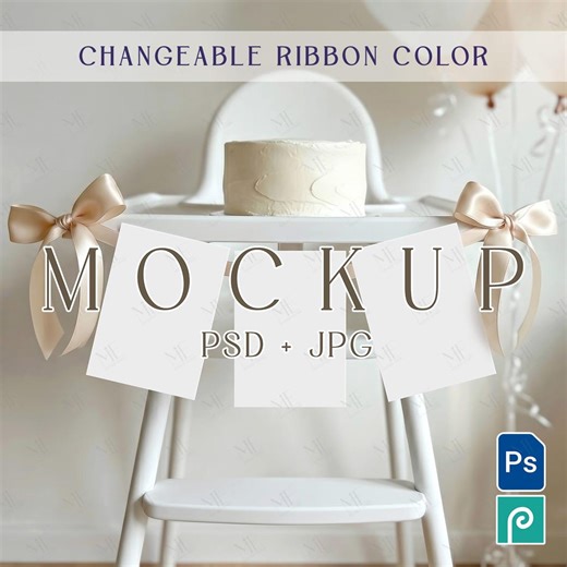 High Chair Banner Mockup, First Birthday Highchair Bunting PSD Template, Baby Party Garland Mock-up - Etsy