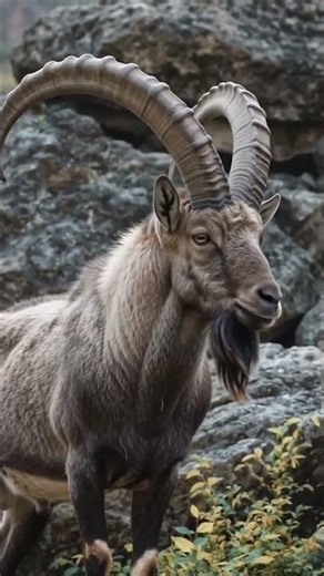 Massive Horned Mountain Goat! 🏔️🐐 | King of the Cliffs #Shorts