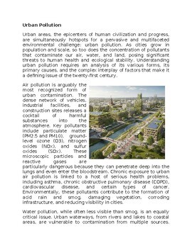 Urban Pollution Worksheet for SubPlan & Homework
