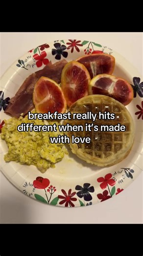 I’m starting my day off with golden waffles dripping with syrup, fluffy scrambled eggs, crispy turkey bacon, and fresh blood oranges, this is your sign to stop skipping breakfast and start your day the right way, simple, homemade, and so satisfying #Breakfast #HomeCooked #morningvibess #goodeatting #quickbreakfast