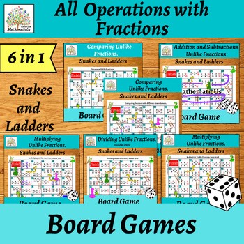 All Operations with Fractions Snakes and Ladders Board Games