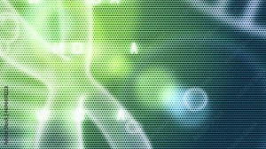 Computer generated animated moving motion background showing scientific biology atoms molecules particles genes DNA