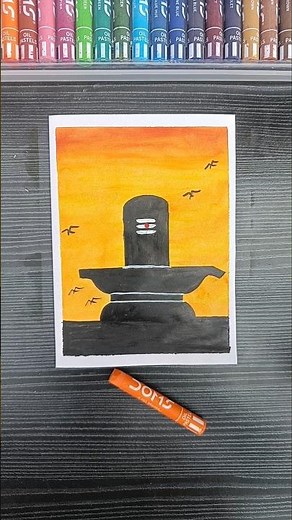 🔱Easy Shivling Drawing with Oil Pastels🌅 | Sunset Scenery Art Step by Step