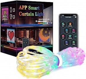 Smart Curtain Lights 5.3ft X 5.3ft, 256 LED Curtain Lights with App & Remote, Dynamic DIY Curtain String Lights, IP65 Waterproof Color Changing Curtain Lights for Indoor, Party, Garden, White
