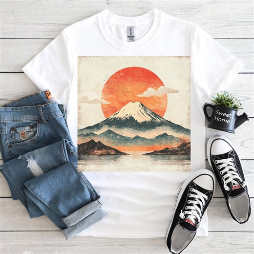 Mt. Fuji Vintage T Shirt, Zen Wear, Mountain Art, Landscape Graphic, Unisex Short Sleave T Shirt - Etsy