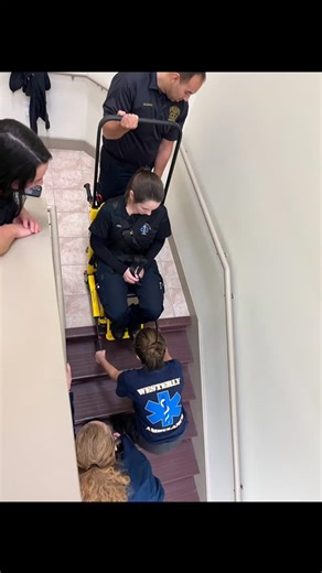 The Westerly Ambulance Corps, Inc. on Instagram: "Ahhh....the old and dreaded stair chair. Need a work out???? Think of it as a royal throne that can only go one stair at a time. It's basically like a roller coaster with a slow controlled descent down a staircase, and it is way less fun then it sounds. Our beautiful and handsome providers are expertly trained in the use of the stair chair and regularly train our newbies to be experts in the stair chair as well. No elevator??? No problem! We can 