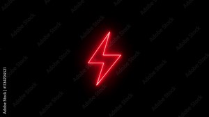 Abstract neon bolt icon with circle on black background Glowing neon battery icon. power and electricity icon. lightning bolt sign in the circle.