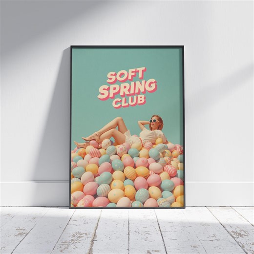 Easter Printable, Soft Spring Club Poster, Pastel Egg Wall Art, Retro Glam Print, Spring Digital Download - Etsy