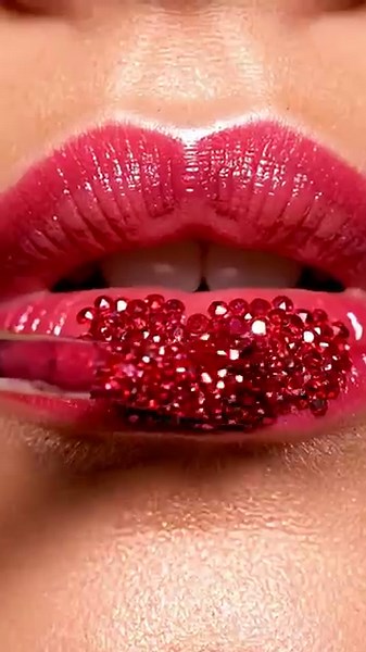 Extreme Close-Up Glossy Lips 💎 | Gem Lipstick Transformation ASMR & Soft Clicking
