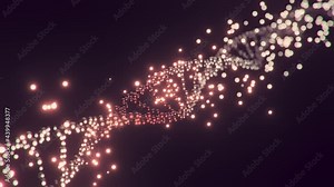 Overlay Glowing DNA spiral on a black background. rotating DNA double helix. genetics, science and medicine. Biotech. Red and silver particles genetic information helix 3D render