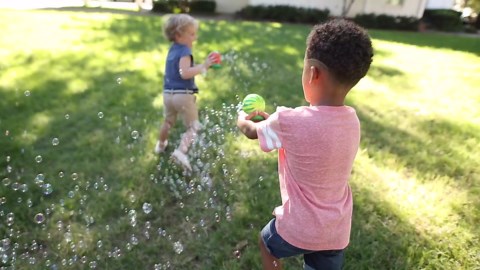 Mini Fruit Bubble Blowers with 4oz Scented Bubble Solution – Bubble Makers for Kids, Battery Operated Bubble Machines - Strawberry, Watermelon, Orange, Pineapple, Receive One Style at Random